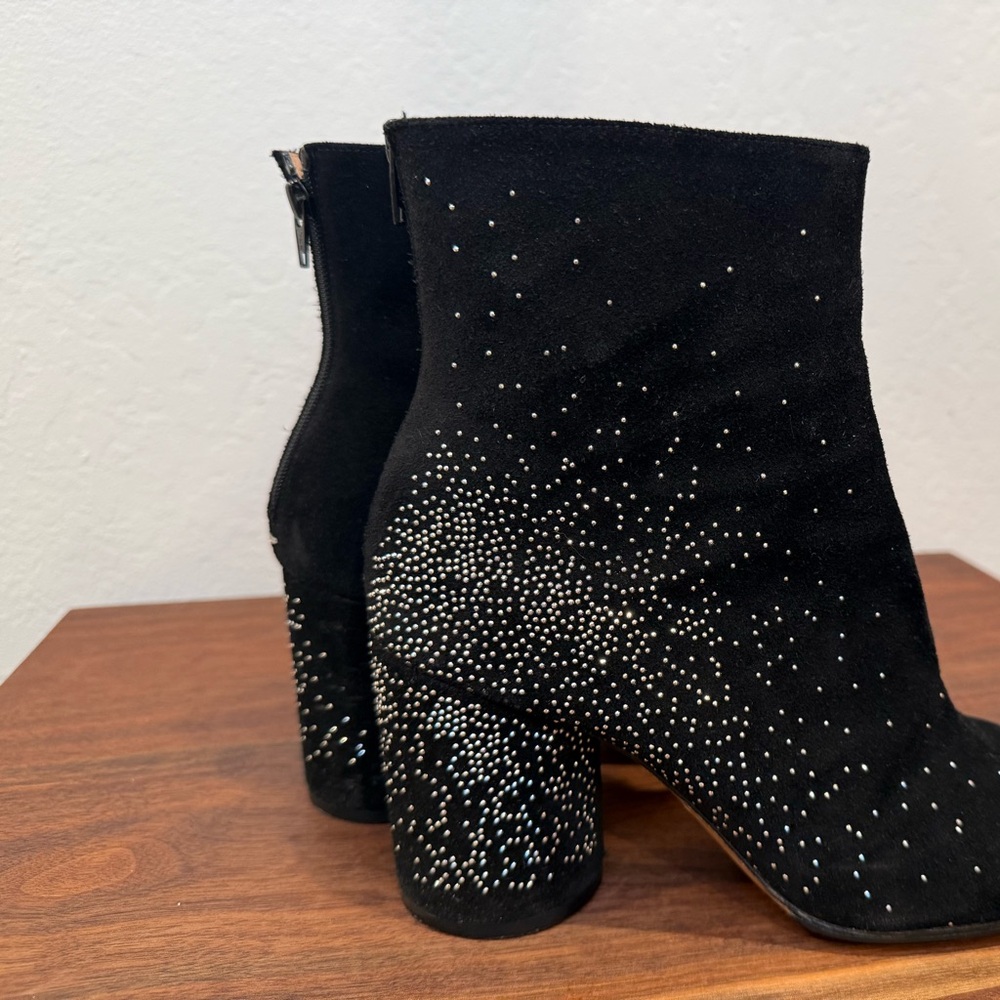 Maison Martin Margiela Black Suede Ankle Boots with Rhinestone Detailing